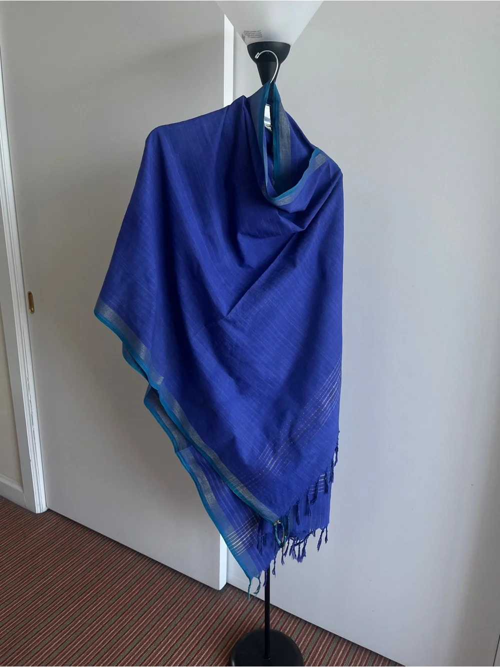 Fabindia style 100% Cotton Dupatta scarf wrap Purple Teal Green Border Gold Zari
